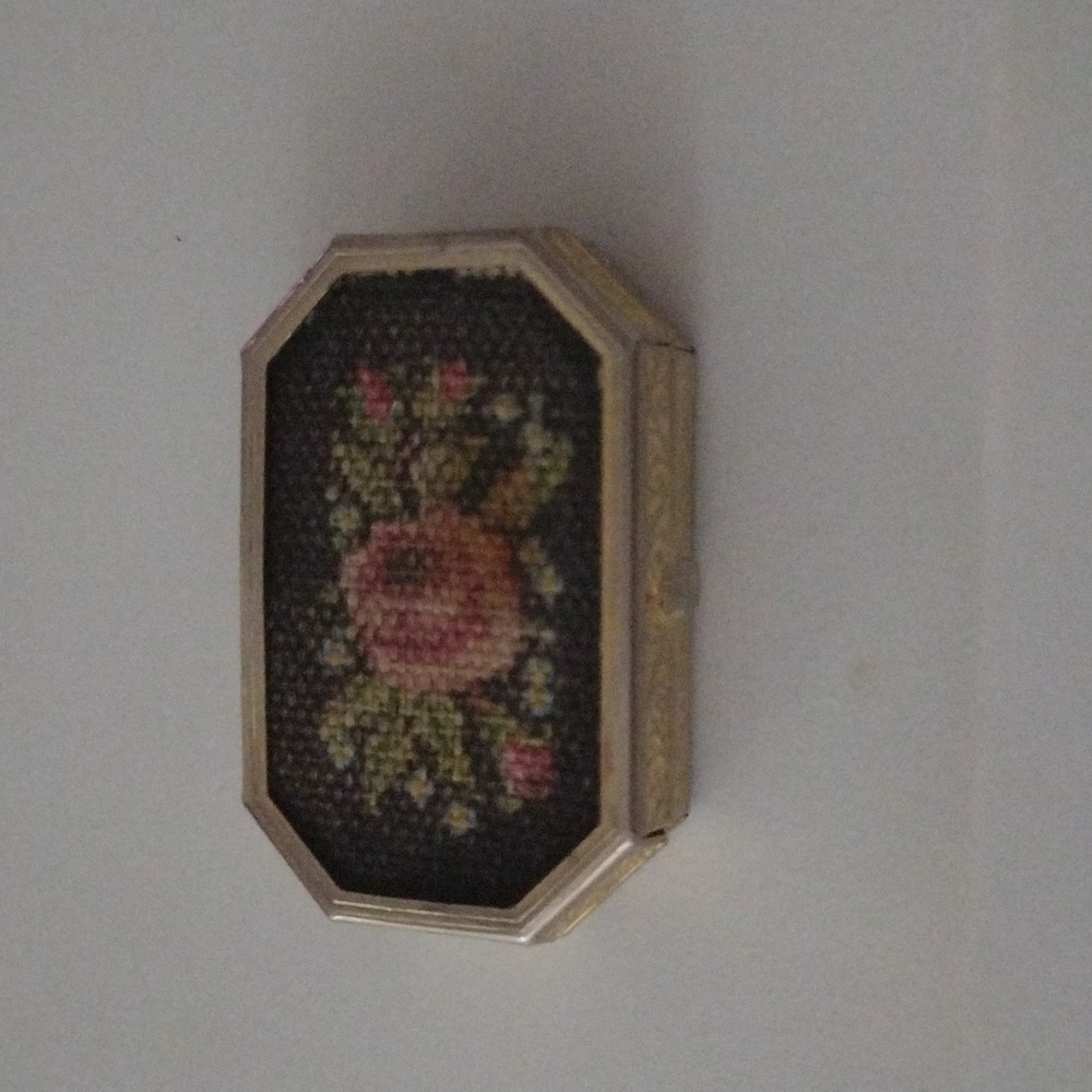 Vintage Avon Gold Tone Box W/ Needle Point Decoration